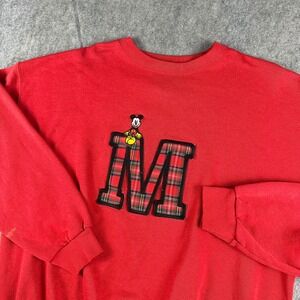 Vintage Mickey Mouse Plaid Letter M Sweatshirt Adult XL USA 90s Disney FLAWS